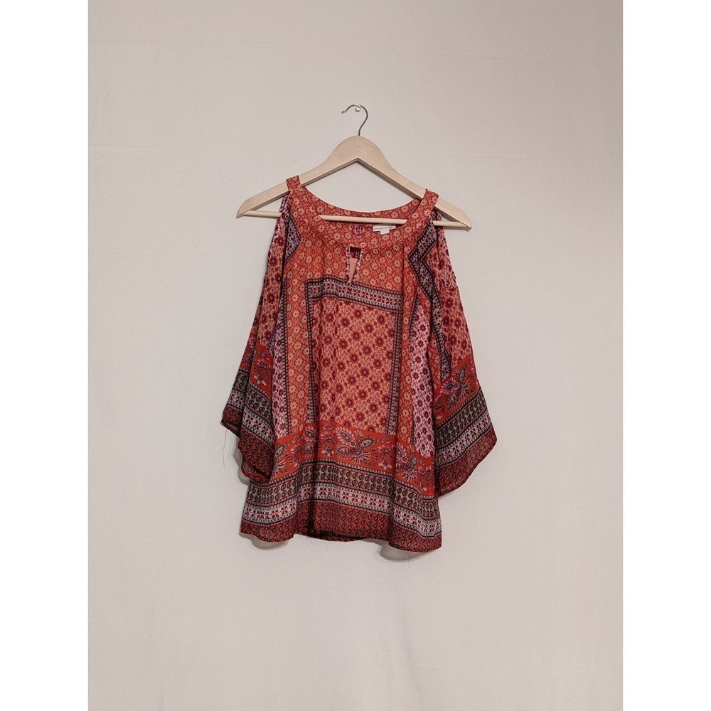 Westport 1962 bohemian boho western pink floral cold shoulder blouse women small